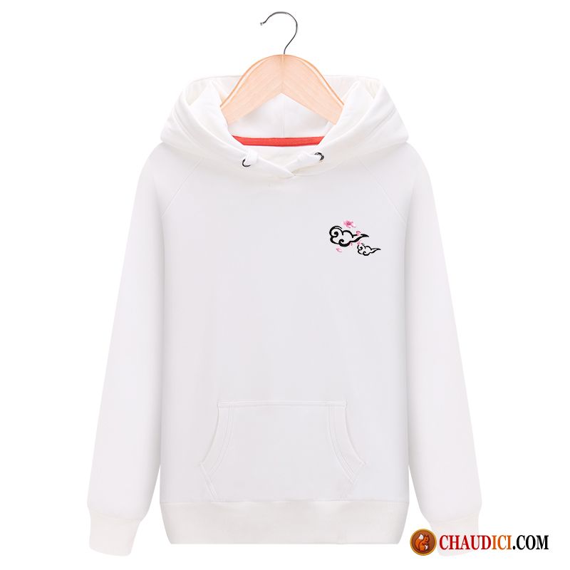 Sweat À Capuche Femme Soldes Grue Fleur De Pêche Plus De Velours Blanc Mode