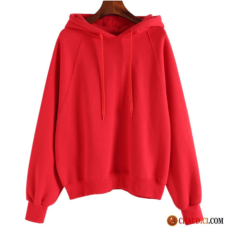 Sweat À Capuche Grosse Laine Femme Sarcelle Encapuchonné Rouge Plus De Velours Étudiant Légère