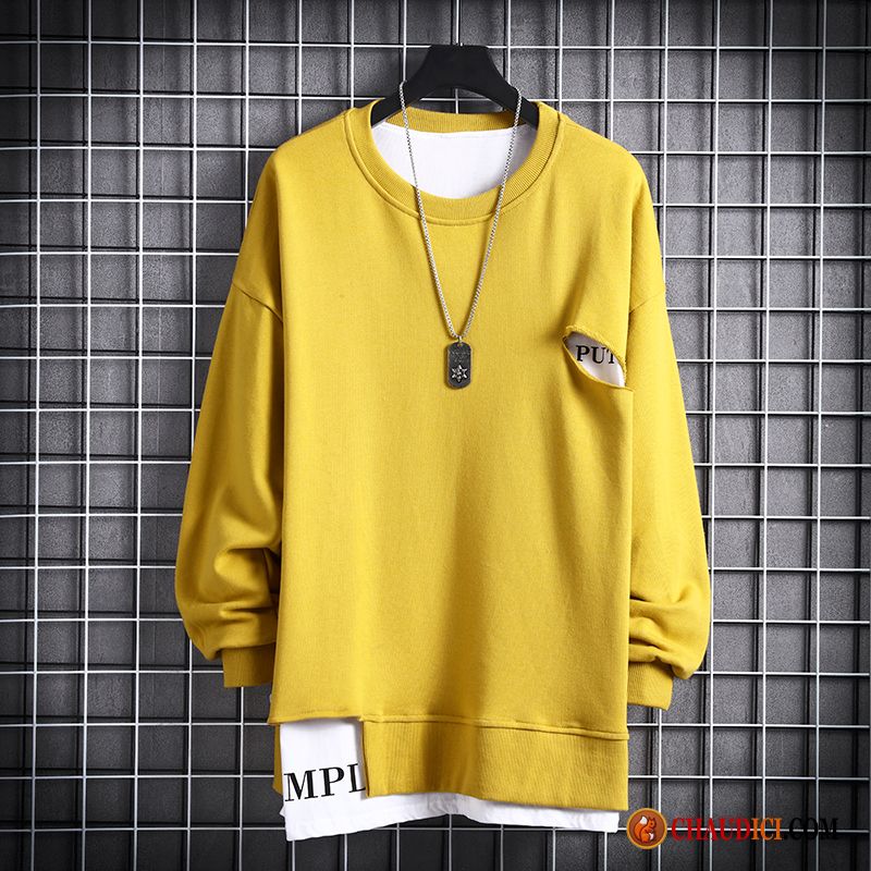 Sweat À Capuche Homme Capuche Étudiant Jaune Printemps Baggy Noir