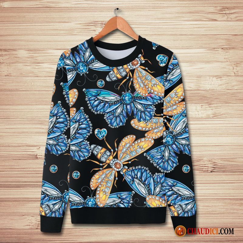 Sweat À Capuche Homme Col Montant Hoodies Fleurs Papillon Paon Longues