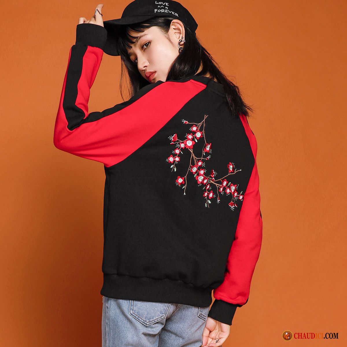 Sweat À Capuche Laine Et Soie Femme Broderie Noir Pullovers Femme Épissure