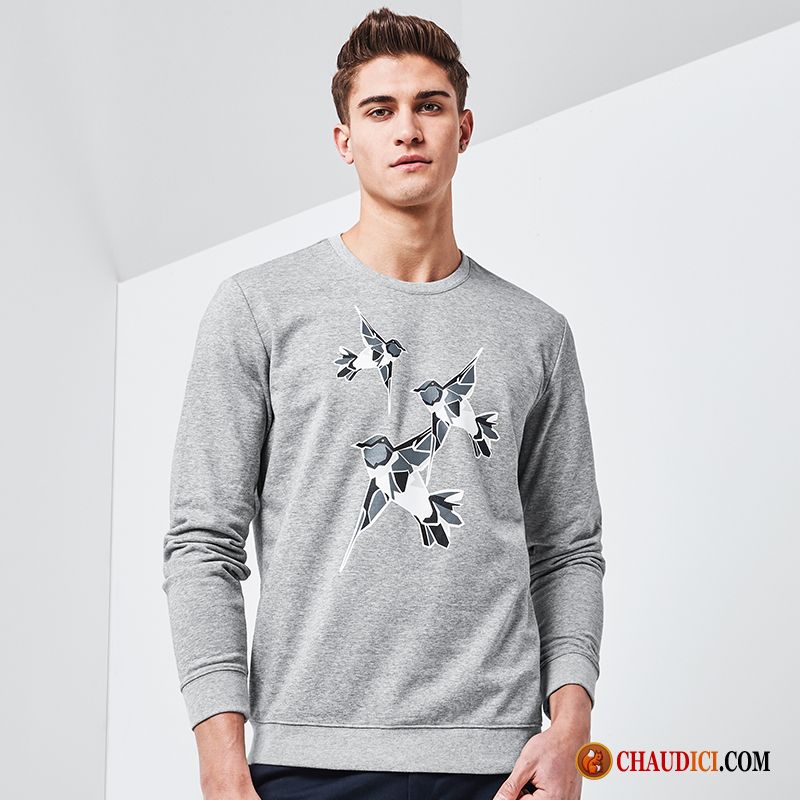 Sweat À Capuche Laine Pas Cher Chemise En Bas Impression Longues Homme Col Rond