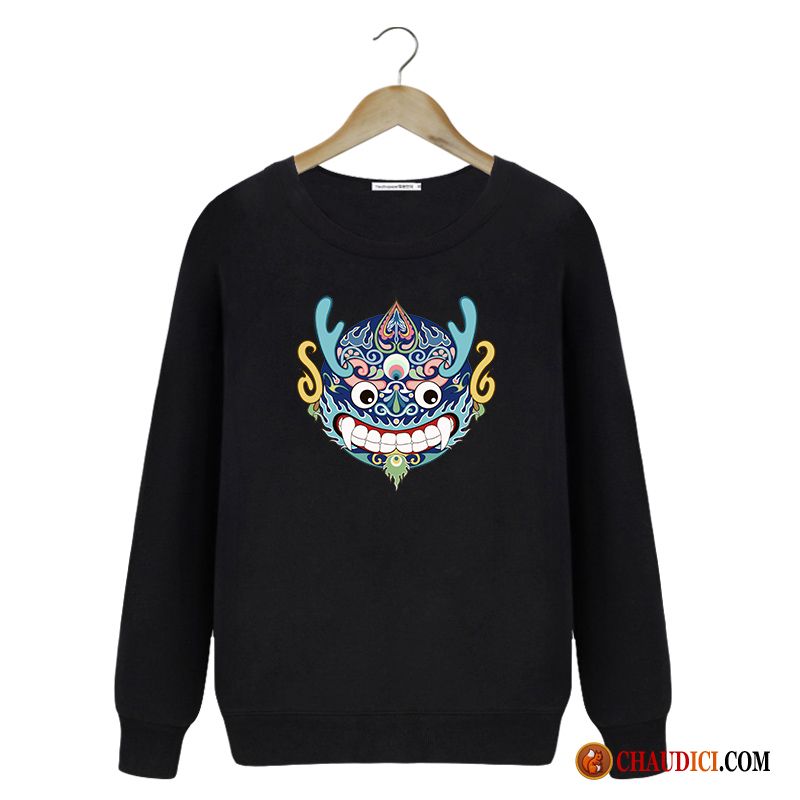 Sweat À Capuche Noir Col Roulé Homme Turquoise Hoodies Pullovers Style Chinois Tendance Hiver