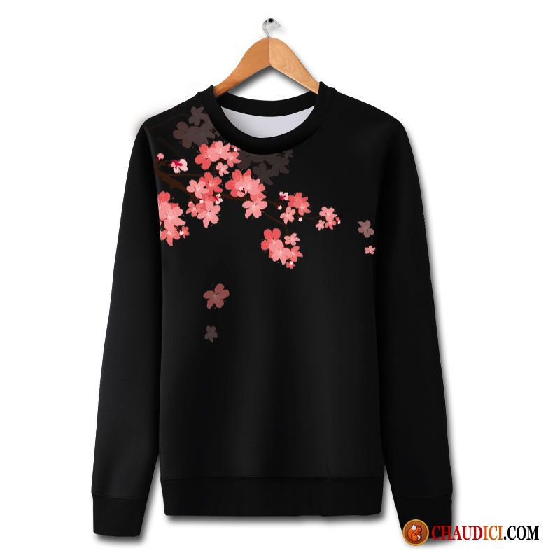 Sweat À Capuche Noir Et Blanc Homme Seagreen Femme Rétro Grande Taille Manteau Fleurs