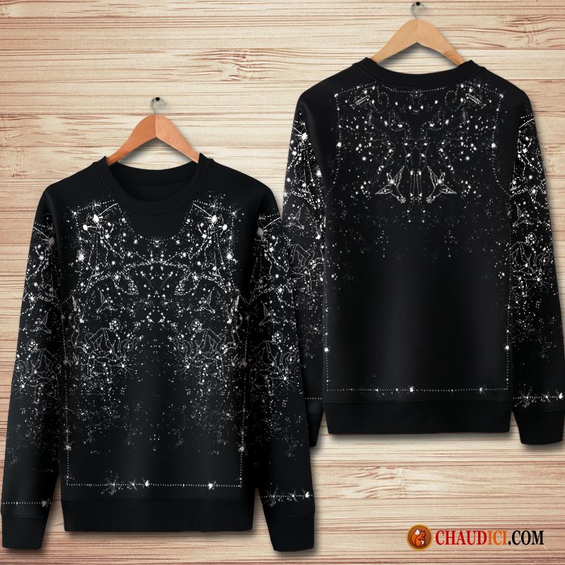 Sweat À Capuche Noir Homme Constellation Longues Ciel Étoilé Homme Décontractée