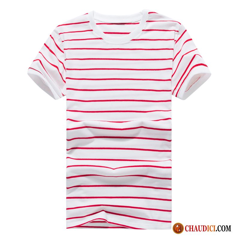 T Shirt Col Homme Été Homme Demi Manche Rouge Col Rond Pas Cher