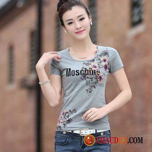 T Shirt Femme Fashion Kaki Impression Tendance Grande Taille T-shirt Demi Manche