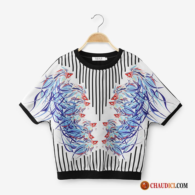 T Shirt Tendance Femme Pensée Rayé Décontractée Femme Impression Été