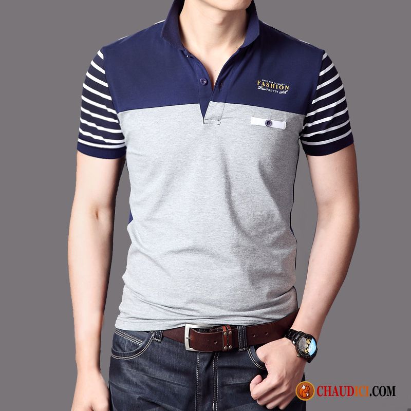 Tee Shirt Homme Col Montant Blé Demi Manche Homme Été Polo Revers Roulé