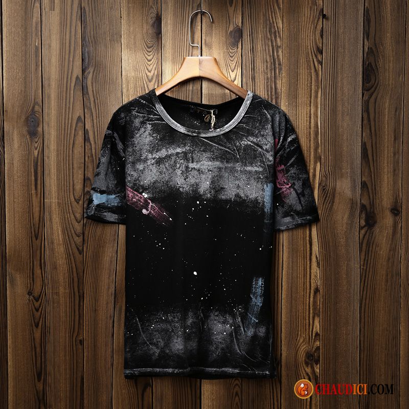 Tee Shirt Manche Longue Col V Simple Peinture Tendance Été Encré