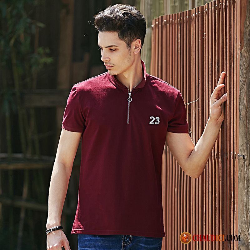 Tee Shirt Marque Homme Pas Cher Polo Rouge Été Slim Homme