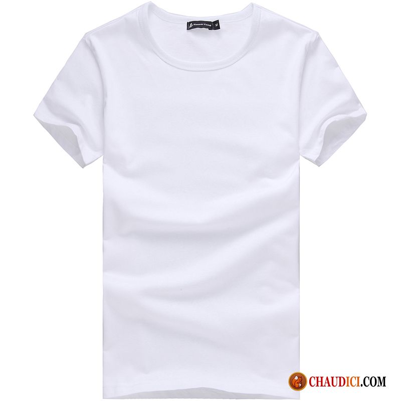 Tee Shirt Mode Homme Brun T-shirt Pure Blanc Pur Demi Manche Col Rond Pas Cher