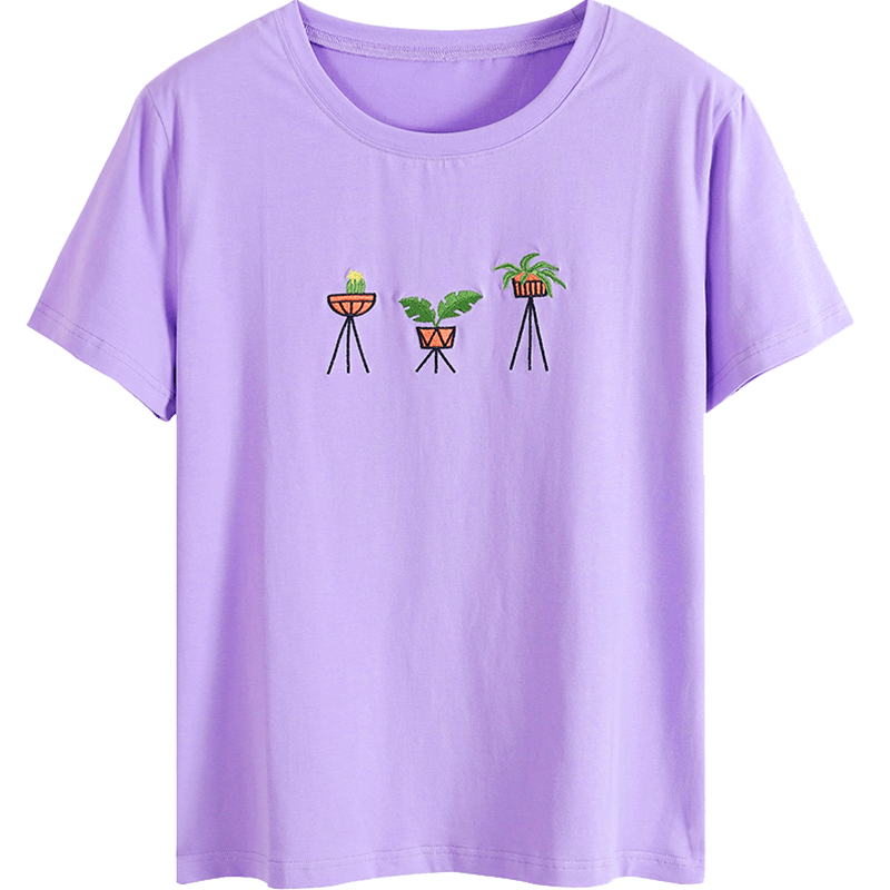 Tee Shirt Tendance Femme Kaki Courte Une Veste Violet Baggy Col Rond