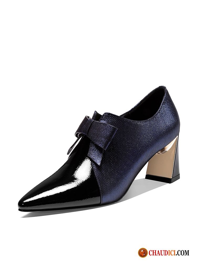 Vente De Escarpin Pas Cher Neige Épais Bleu Arc Couleurs Mixtes Derbies Soldes