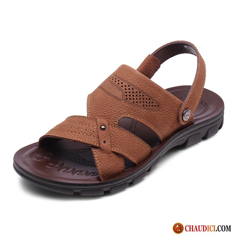 Vente De Sandales Homme Antidérapant Plage Été Ouverture Du Pied Rouge Soldes