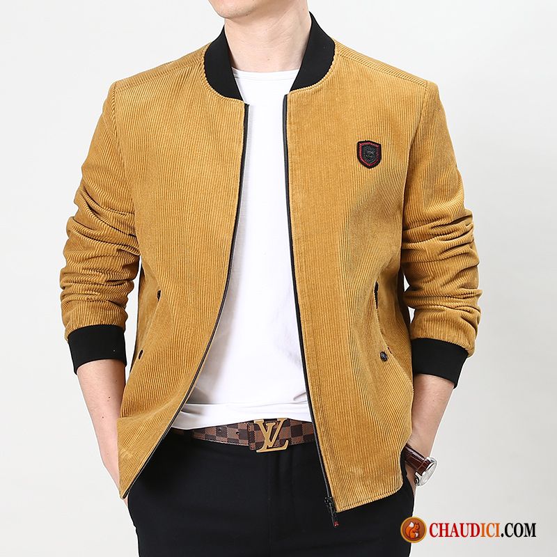 Veste D Hiver Homme Marque Une Veste Jaune Manteau Velours Côtelé Printemps En Ligne