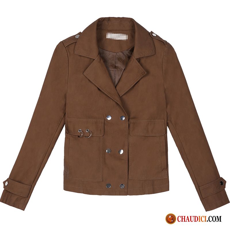 Veste De Jeans Femme Marron L'automne Printemps Manteau Court