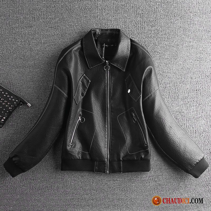 Veste De Marque Pour Femme Darkviolet L'automne Veste Delavé Vêtements Moto Noir