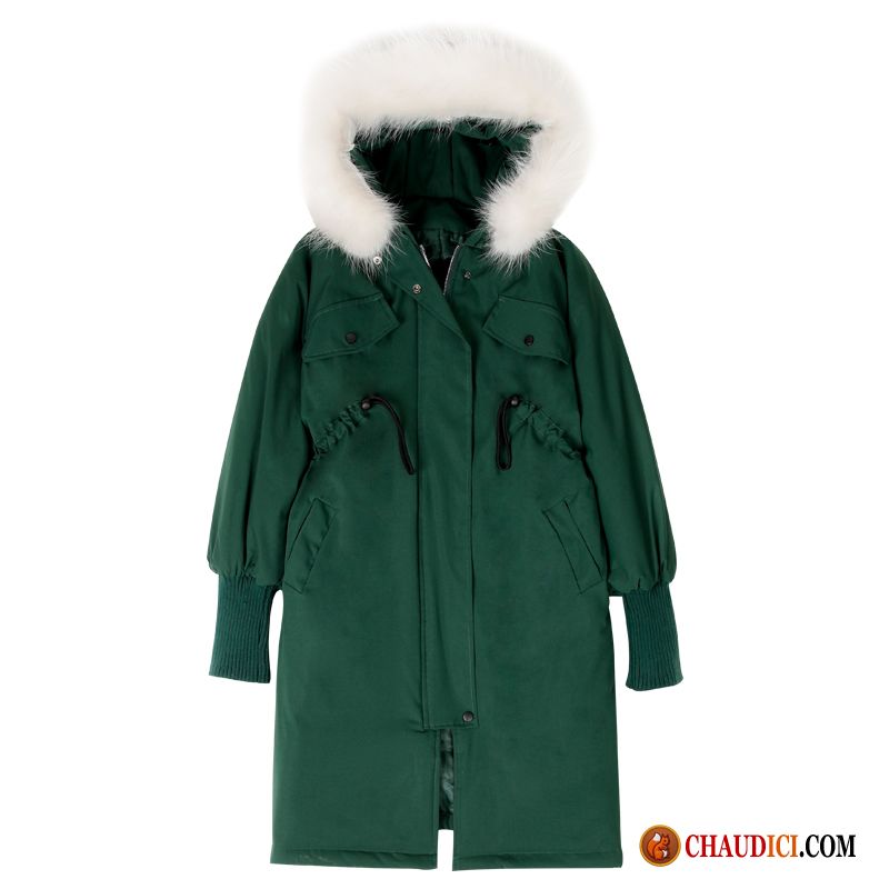 Veste En Coton En Jean Longue Femme Grand Col De Fourrure Cargo Manteau En Coton Vert Foncé Vêtements Matelassé