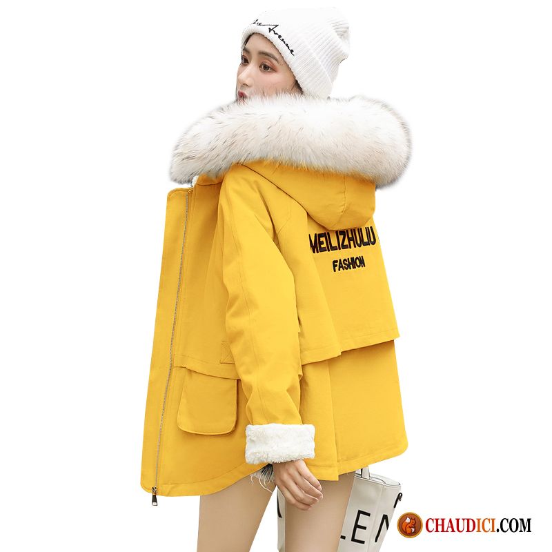 Veste En Coton Femme Simili Cuir Jambe Droite Manteau En Coton Jaune Capuche Longue En Ligne