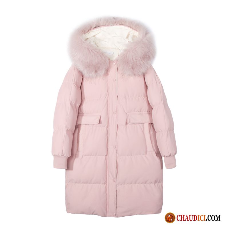 Veste En Coton Habillée Pour Femme Azur Manteau En Coton Rouge Gros Grand Col De Fourrure Rose Pas Cher