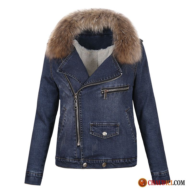 Veste En Cuir Courte Lilas Court Hiver Denim Plus De Velours Épaissir Soldes