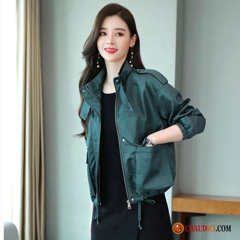 Veste En Cuir D Hiver Long Pour Femme Court Une Veste Vert L'automne Printemps En Vente