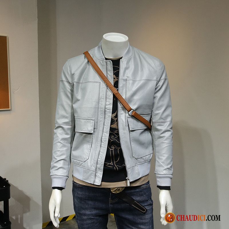 Veste En Cuir Légère Homme Pas Cher Cargo Vêtements Moto Veste Gris Beau En Vente