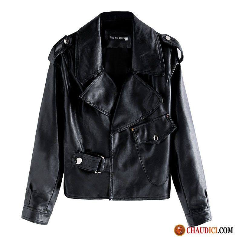 Veste En Jean Rouge Femme Noir Doux Vêtements Moto Beau Court