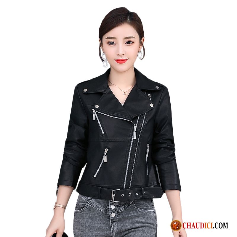 Veste Jean Cintrée Femme Fermeture Éclair Tendance Longues Vestes En Cuir Simple