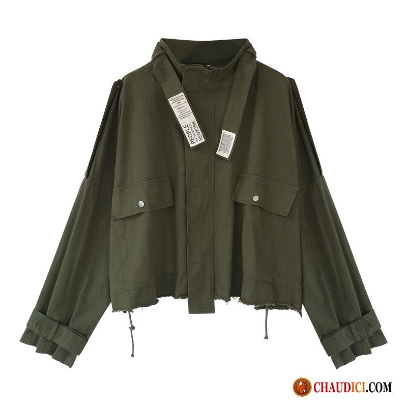 Veste Jean Femme Longues Militaire Vert Veste Courte Rétro France