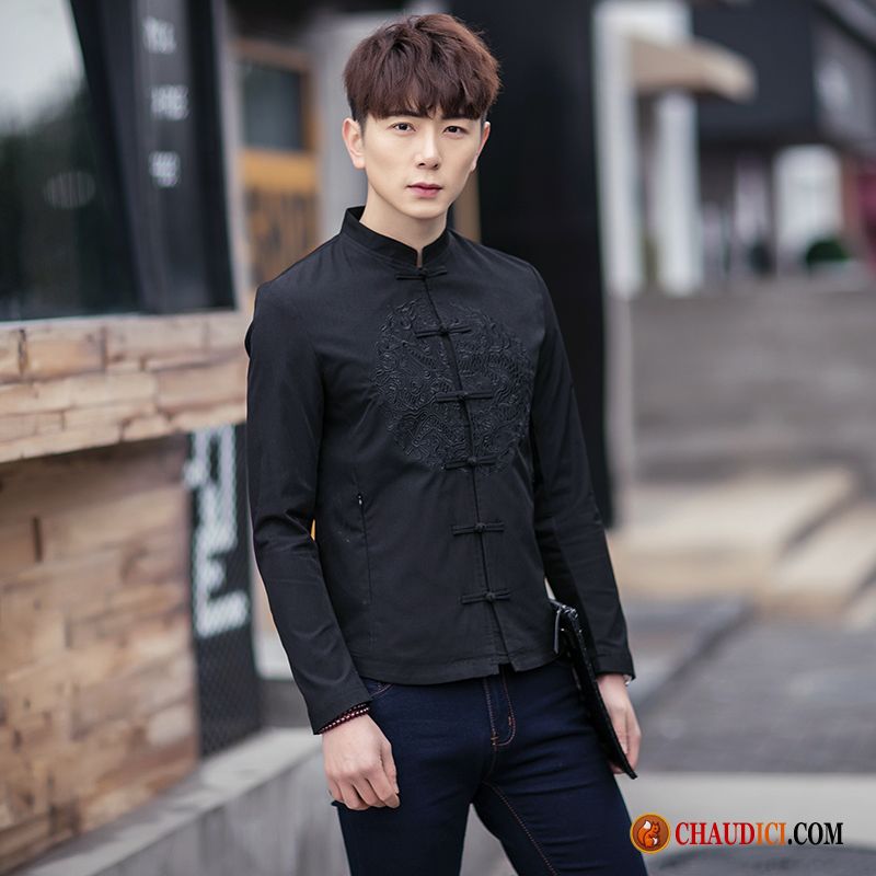 Veste Jean Noir Homme Veste Style Chinois Tendance L'automne Printemps Pas Cher