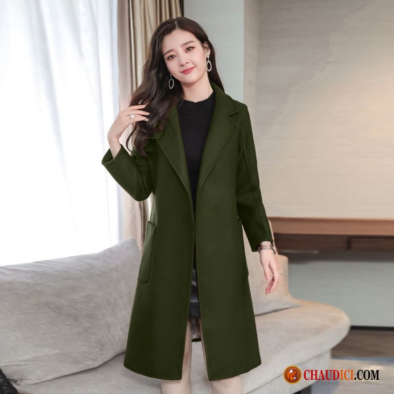 Veste Mi Longue Femme Mince Militaire Vert Tissu De Laine Anti-saison Manteau Pas Cher