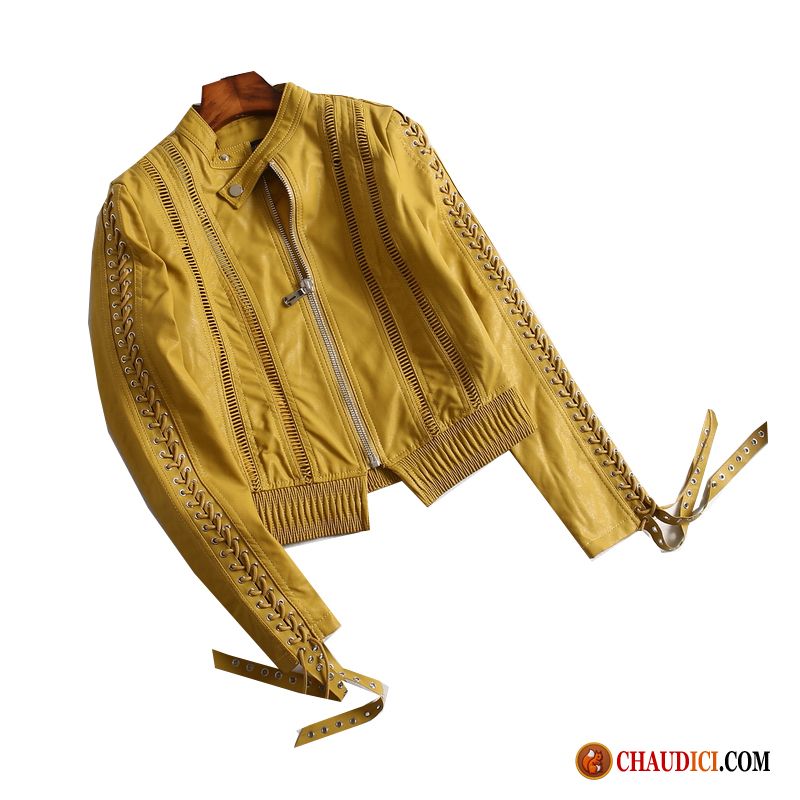 Veste Tailleur Rouge Femme Écarlate Jaune Femme Vêtements Moto Pu Une Veste